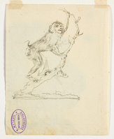 KT 2009 028-360
<br/>
Kop en oog studie van een berberaap.
<br/>
<em>Trigt, Stephanus Hendrik Willem van (1790-1840)</em>